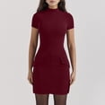 thumbnail image 2 of Riforla Women's Short Sleeve Turtle Neck Bodycon Mini Tank Short Party Dress Elegant Dress for Women Red L, 2 of 10