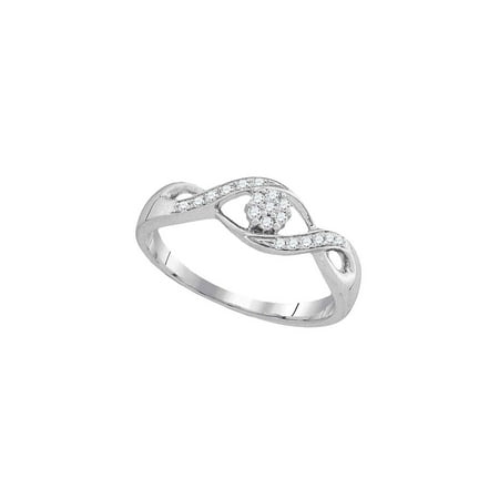 Cluster Twist - 10kt White Gold Womens Round Diamond Twist Flower Cluster Ring 1/8 Cttw