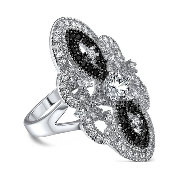 Bling Jewelry Womens Vintage Art Deco Style Black White CZ Filigree Cocktail Full Finger Ring
