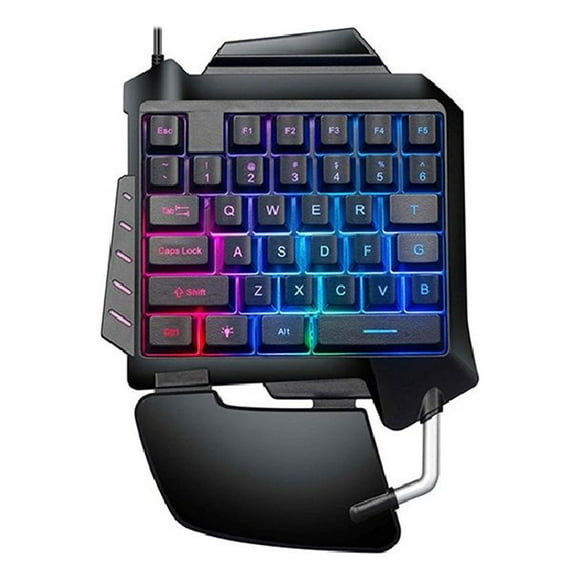 AMERTEER Colorful Light One-handed Keyboard + Hand Game Artifact Right Hand Game Mouse for Mobile Phone