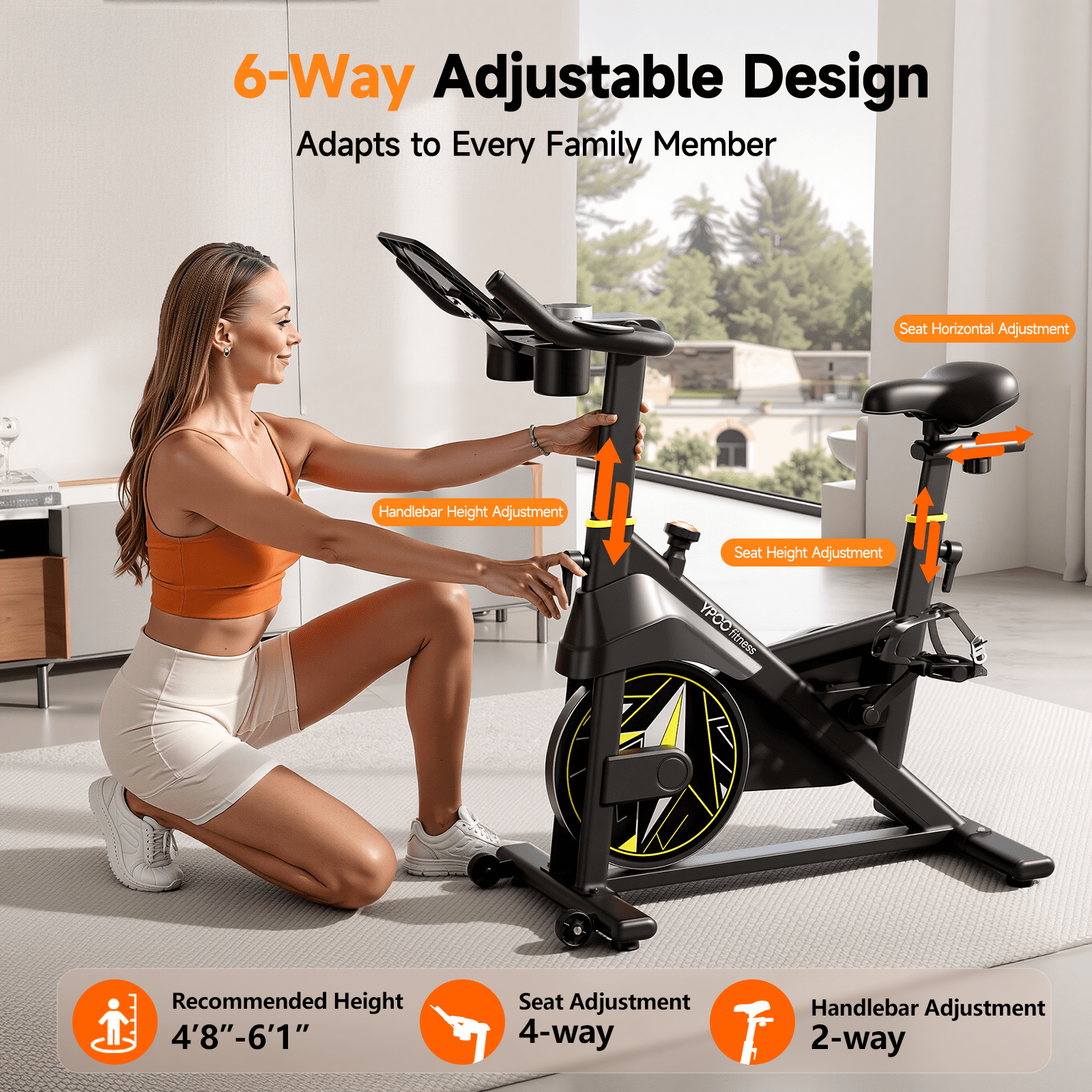 YPOO Professional Exercise Bike for Home Gym, Stationary Bike with 300lbs Weight Capacity, Free APP, Adjustable Resistance for Cardio Workout