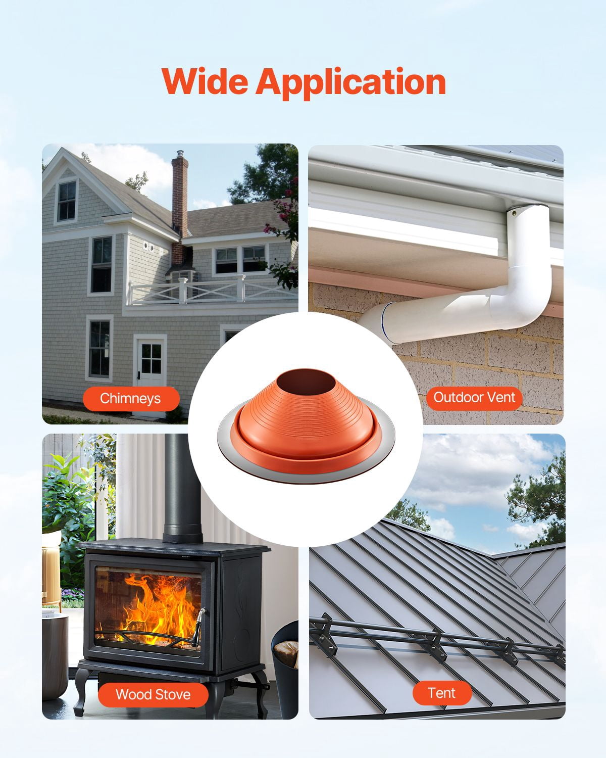 Roof Pipe Flashing Kit, 1 Pack Red Silicone Round Boot, 25.4 x 7.9", Fits Pipe OD 10" to 19", Aluminum Base, for Metal & Wood Roofs, Chimneys & Vents