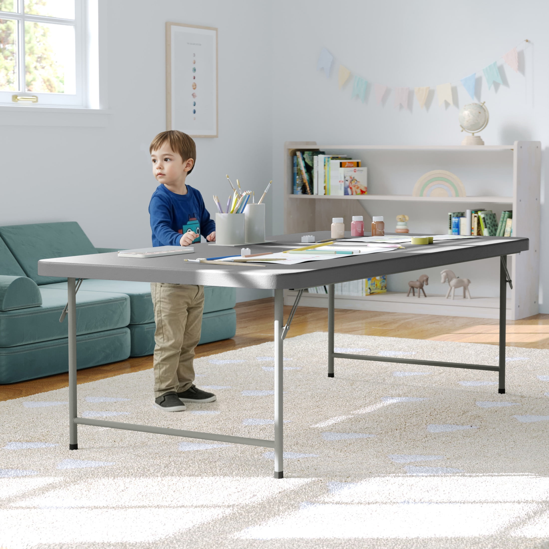Flash Furniture 4.93-Foot Kid's Granite Gray Plastic Folding Table