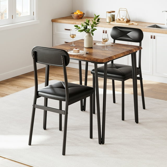 Bingirl Small Square Dining Table Set for 2 - Space Saving Wood Modern Dinette Upholstered Chairs