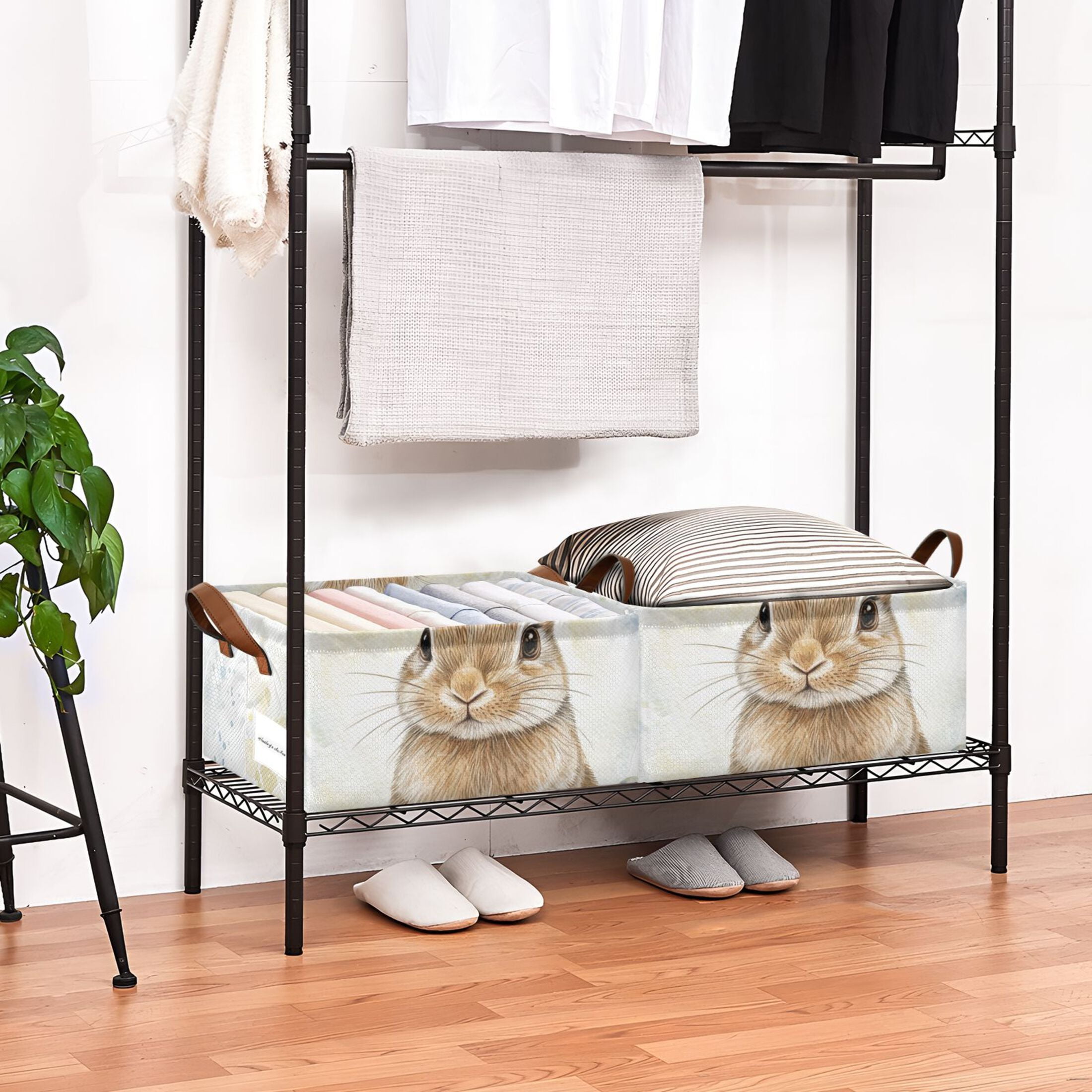 Bunny Easter Eggs Rabbit Storage Bins with Handles Foldable Storage Baskets for Shelves Organizer Cloth Baskets