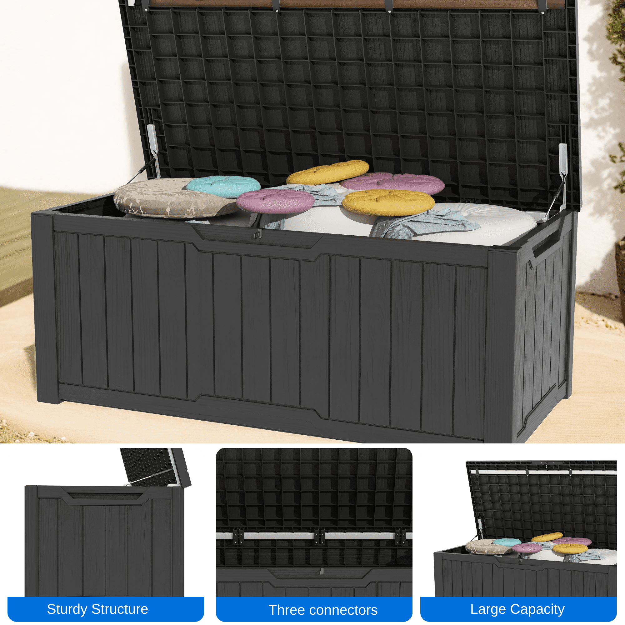 Uforic Outdoor 100 Gallon Resin Deck Box, Weatherproof&Lockable,Black