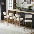 thumbnail image 3 of Lisonu Set of 2 Beige Teddy Fabric Bar Stools with Gold Metal Base, 35" Counter Height Chairs with Backrest for Kitchen Island, Dining, Living Room, 3 of 13