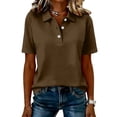 thumbnail image 5 of Polo Shirts for Women Short Sleeve 3 Button Collared Golf Tee Cotton Business Casual Summer Work Tops Brown XL, 5 of 5