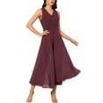 thumbnail image 4 of INSPIRE CHIC Women's Wide Leg Jumpsuits Chiffon V Neck Cocktail Sleeveless Jumpsuit 2XL Maroon, 4 of 4