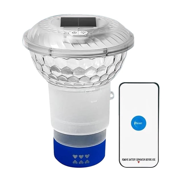 NAOJIE Solar Chlorine Floater avec Spectacle de Lumière Coloré, Flotteurs de Chlorines pour Piscine à Commande par Bouton, Chlore Floater avec Libération Réglable, Distributeur de Chlorines Flottant à Ouverture Facile pour Piscine, Spa