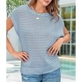 thumbnail image 5 of Womens Spring Tops Summer Shirts Crochet Cap Sleeve Sweater Pullover Cute Crew Neck Beach Cover Ups Light blue M, 5 of 8