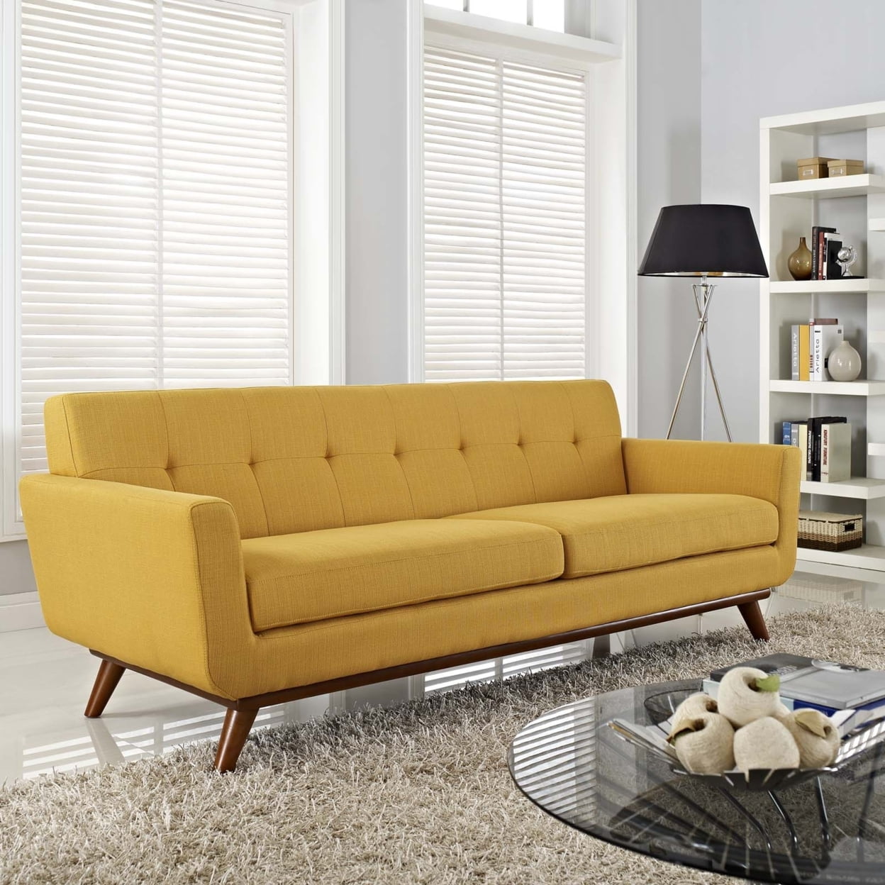 Modway Engage Upholstered Fabric Sofa in Citrus