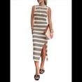 thumbnail image 2 of Vestidos de Verano 2025 para Mujer, Informales, Sin Mangas, de Punto Calado, con Abertura Lateral, A Rayas, Vestido Midi de Tirantes. Albaricoque L, 2 of 8