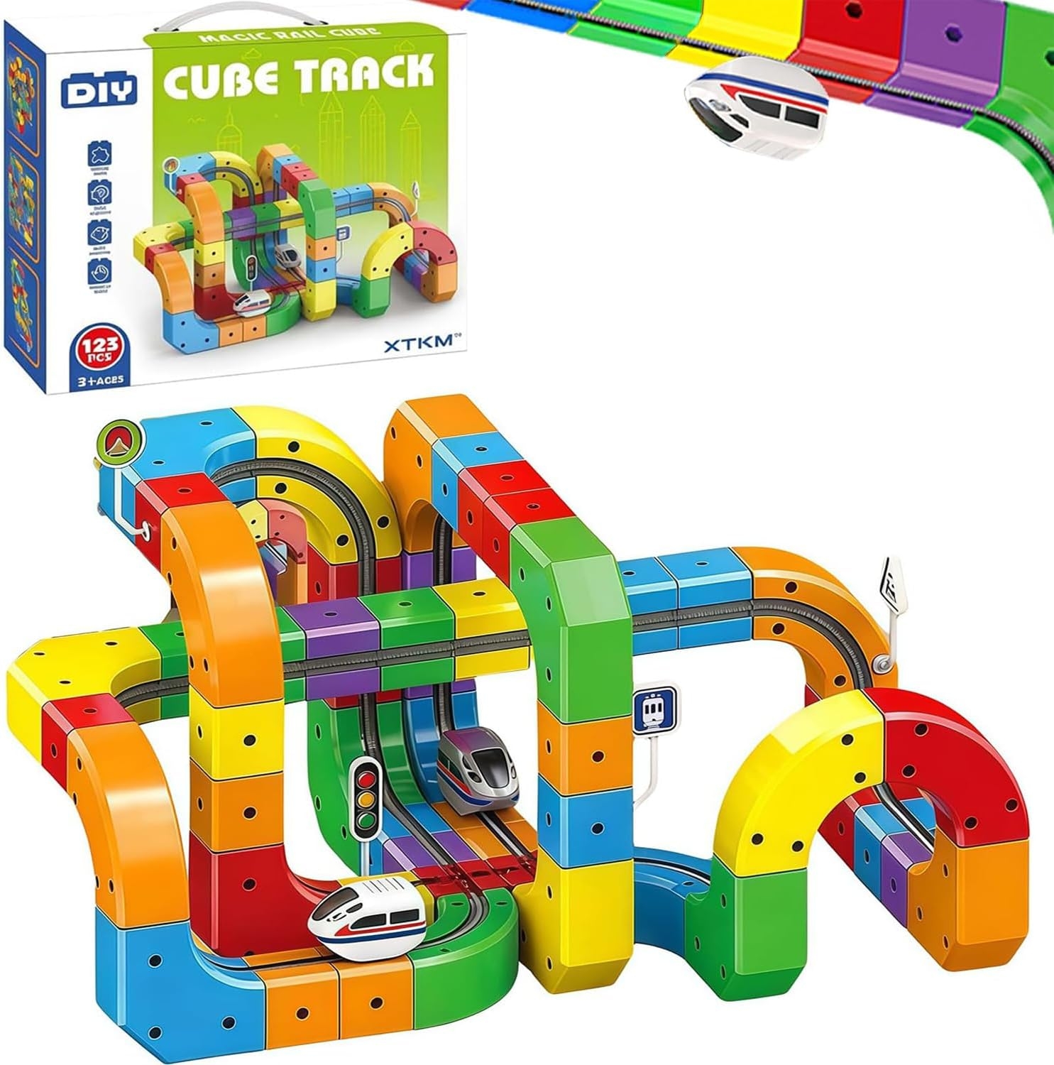 Hot Rails Stem Meff 3D Magic Train Tracks Building Kit, 123PCS Electric Set with Flexible ...