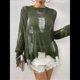 thumbnail image 5 of Suéter de Crochet Calado para Mujer, Top de Larga de Punto Roto, Ropa Gótica para Conciertos Verde L, 5 of 9