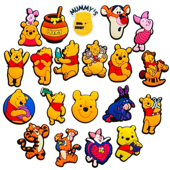 20-Piece Winnie the Pooh PVC Shoe Charms Pack, No-Repeat Cute Cartoon Shoes Decorations for Unisex