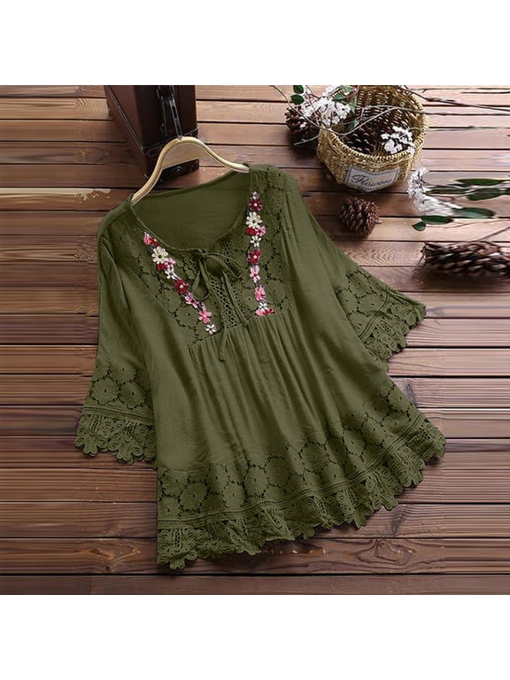 Womens Tops under $5 Plus Size Shirts for Women Loose V-Neck Lace Pleated Causal Tee Blouses Shirts