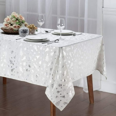 

BcTlyInc Holiday Decorative Tablecloth Shining Christmas Beautiful Foil Design for Holidays Gathering Buffet Table Parties White/Silver 60x84