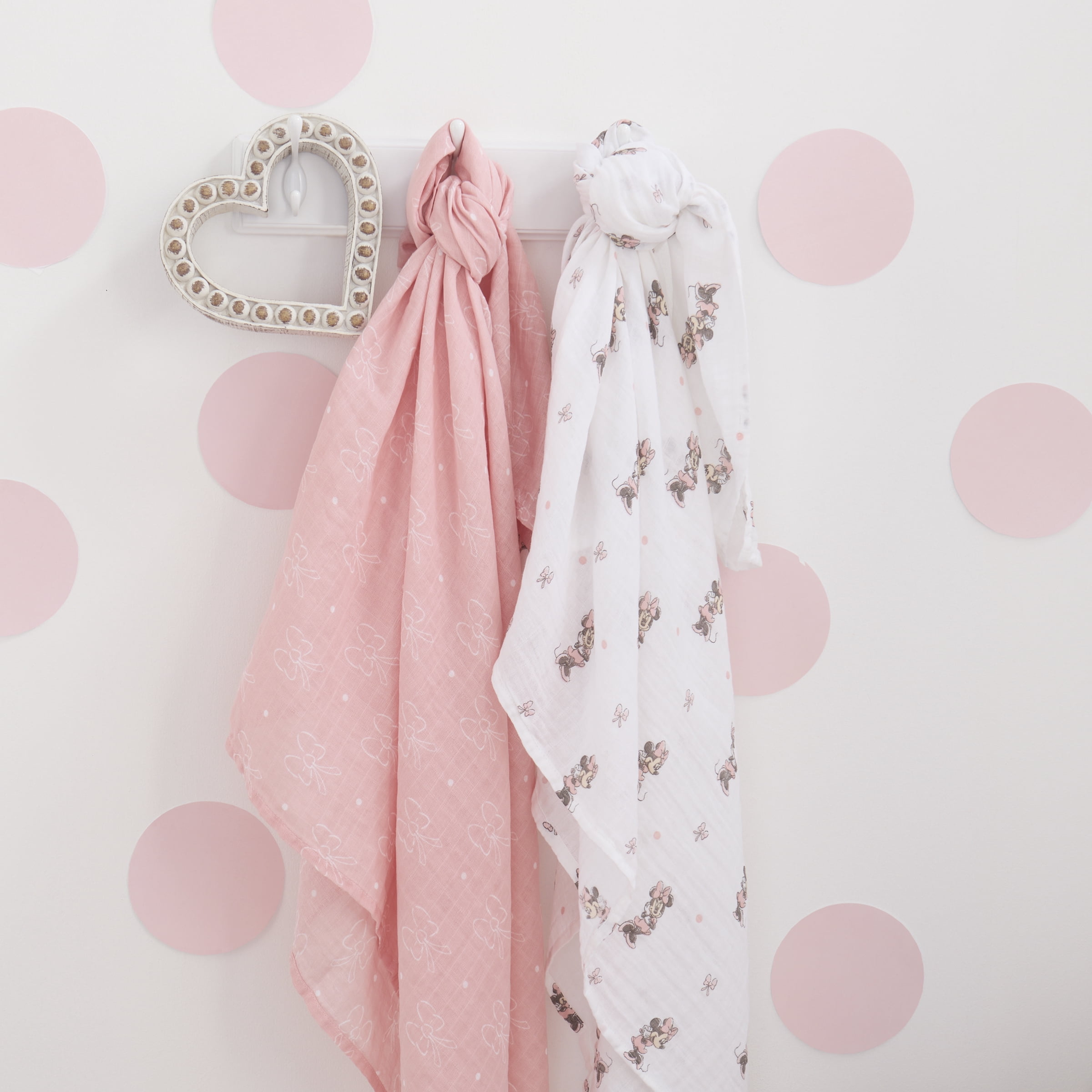 Minnie Mouse 2-Pack 100% Cotton Muslin Swaddle Blankets, Pink for Infant Girls