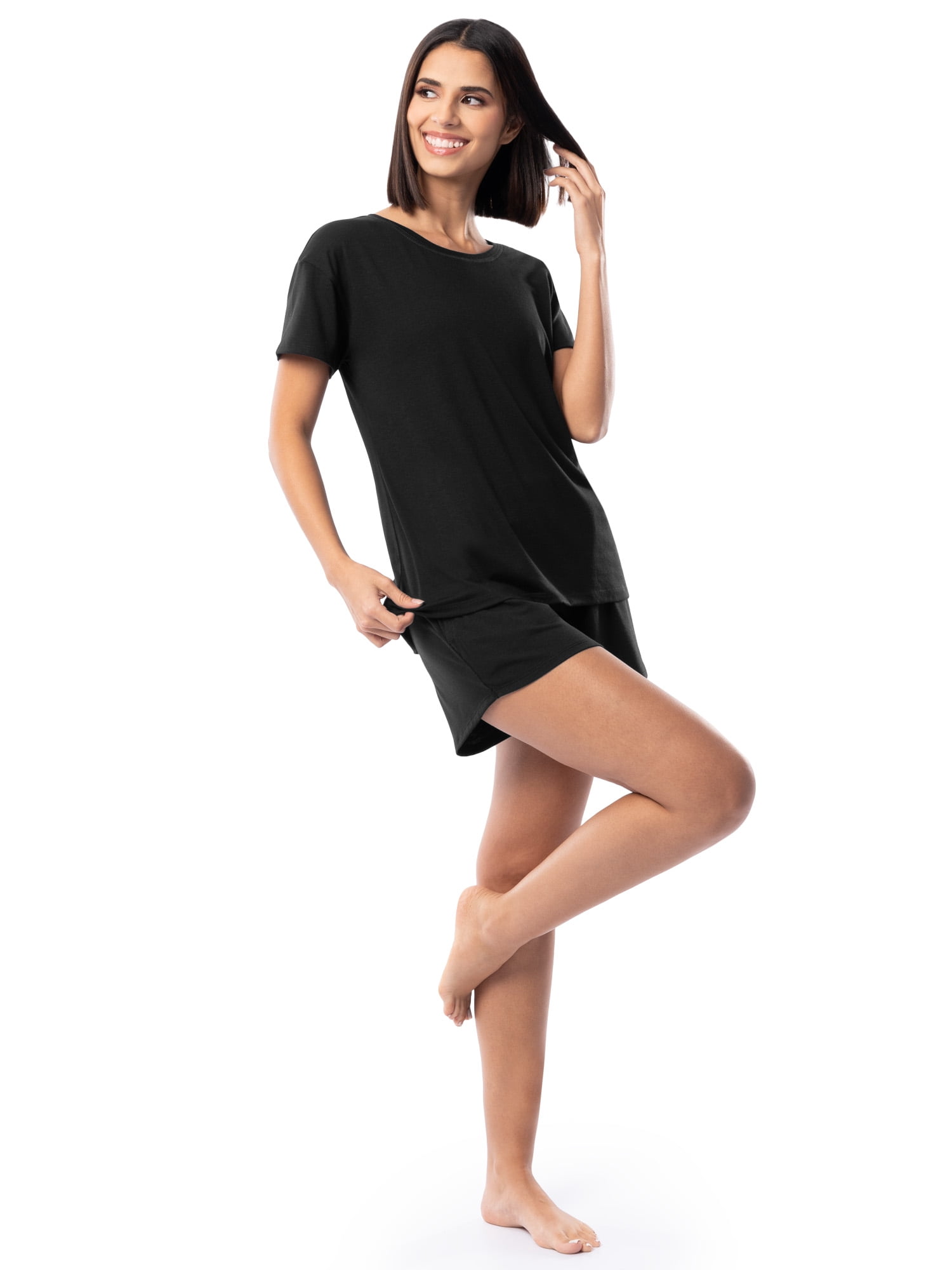 Fruit of the Loom Women's Soft and Breathable Short Sleeve Crew Top & Pajama Short Set, Sizes S-4X