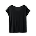 thumbnail image 4 of JUUYY V-Neck Summer T Shirts for Women Modal Solid Slim-Fit Short Sleeve Tops Casual Tee for Women Black L, 4 of 6