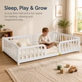 thumbnail image 5 of Miniyam Full Size Floor Bed with Guardrails, Low Profile Wooden Kids Bed Frame with Rounded Entrance, White, 5 of 9
