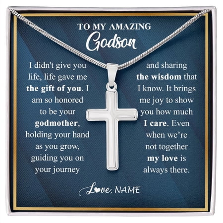 To My Godson from Godmother Aunt Life Gave Me The Of You Godson Birthday Graduation Box Message Card, Multi Cross Necklace