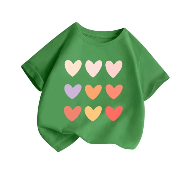 Plebaso T-Shirts à Imprimé Cœur pour Garçons et Filles, Col Rond, Manches Courtes Décontractées, Hauts Graphiques Mignons pour Enfants