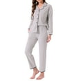 thumbnail image 4 of INSPIRE CHIC Womens Pajama Set Fleece Flannel Button Up Long Sleeve Notched Collar Pants Set with Pockets Loungewear Sleepwear XS Gray, 4 of 6