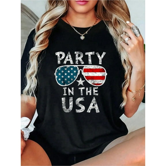 American Flag Party In USA 4th July Patriotic Kids Teen Girl T-Shirt Soft 100% Cotton Short Sleeve, Summer Outdoor Essential For Men Women - Perfect For Daily Wear, Hiking, And Travel