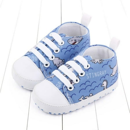 

Baby Shoes Denim Sneaker Cotton Soft Anti-Slip Sole Marine Animal Toddler Casual Canvas Crib Shoes