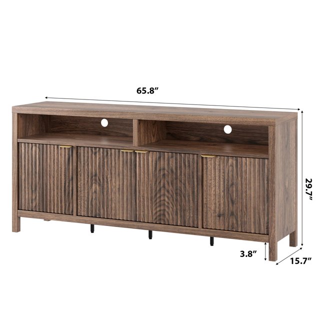 EDTara Armoire de Rangement Cannelée 65,8 Pouces Réglable à 3 Niveaux, Organisateur d'Entrée Moderne avec Portes Cannelées et Poignée Dorée, Conception Imperméable pour Cuisine, Entrée, Salle à Manger et Bureau à Domicile