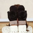 thumbnail image 3 of Women's Knitted Fingerless Mitten Gloves with Faux Fur Lining, 3 of 8