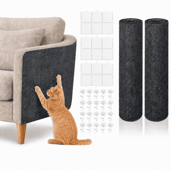 2-Pack 78.7" × 15.8" Self-Adhesive Trimmable Cat Scratching Mat, DIY Cats Scratch Furniture Protector for Walls, Sofas and Cat Trees, with Double-Sided Tape and Twist Nails, Gray