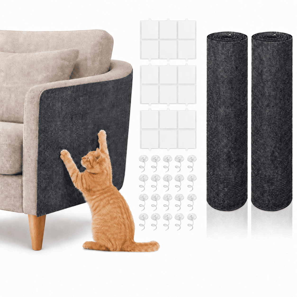 2-Pack 78.7 × 15.8 Self-Adhesive Trimmable Cat Scratching Mat DIY Cats Scratch Furniture Protector for Walls Sofas and Cat Trees with Double-Sided Tape and Twist Nails Gray
