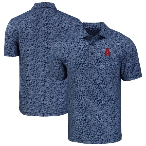 Men's Cutter & Buck Navy Los Angeles Angels Pike Eco Pebble Print Stretch Recycled Polo