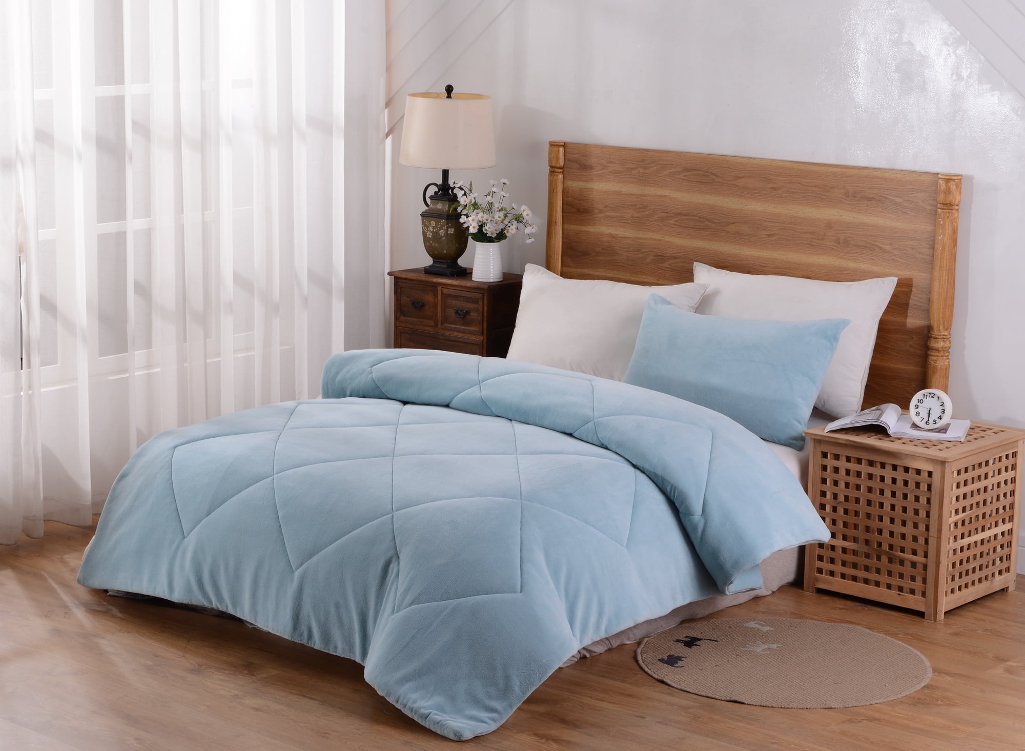 Mainstays Solid Plush Microfiber Teal 3-Piece Comforter ...