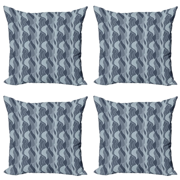 Ambesonne Abstract Throw Pillow Cover 4 Pack, Waves Circles and Dots, 20", Pale Blue Dark Blue