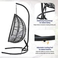 thumbnail image 5 of Harper & Bright Designs Outdoor Hanging Chair with Stand, Indoor Foldable Rattan Egg Swing Chair with Iron Frame and Plush Cushion & Removable Headrest for Porch Garden Balcony, Black+ Gray, 5 of 20