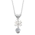 thumbnail image 1 of Delight Jewelry Silvertone Survivor with Pink Ribbon on White Spinners White Bow Heart Necklace, 1 of 4