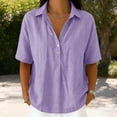 thumbnail image 3 of Hngshg Plus Size Tops for Women Linen Button Collared Comfy Short Sleeve Solid Color Casual Blouses Summer Vacation Going out Tops, 3 of 7