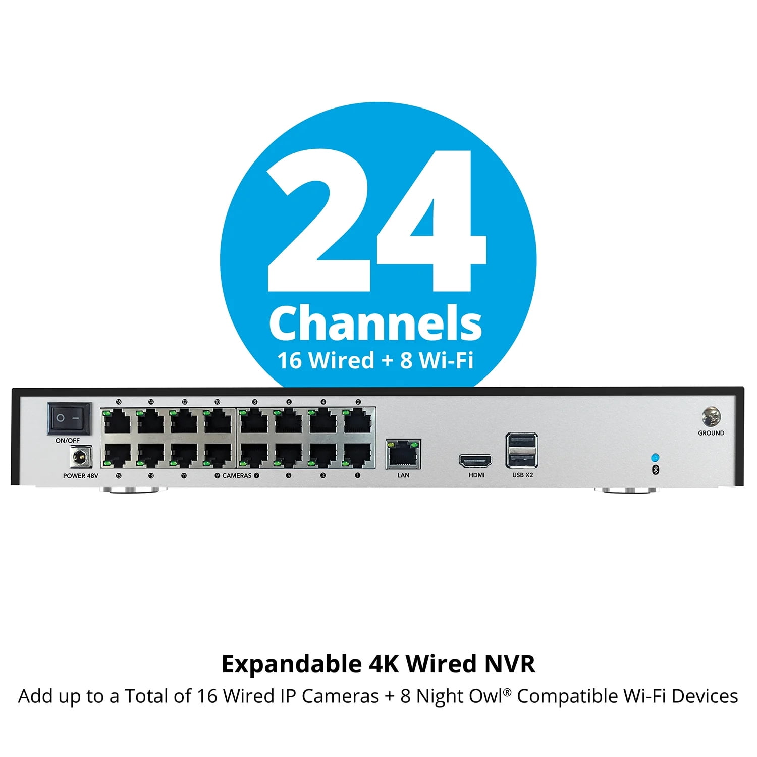 Night Owl 24 Channel NVR Security System with 4TB Hard Drive and 9 Wired IP 4K Resolution Dome Cams