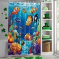 thumbnail image 4 of Shower Curtain, Ocean Fish Coral Seaweed Cartoon Style Waterproof Shower Curtain Set with Hooks for Bathroom Showers,Stalls and Bathtubs,72x72In Blue Underwater World, 4 of 9
