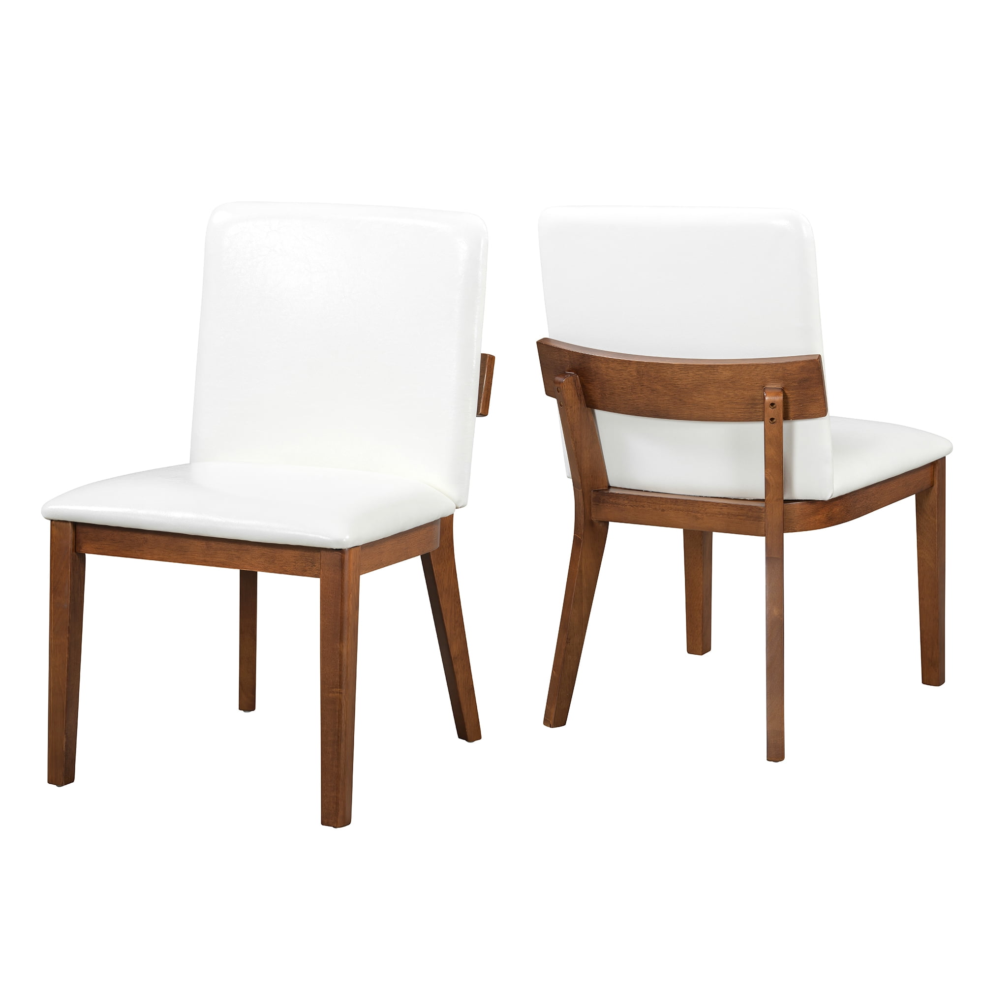 Euroco Wooden Dining Chairs Set of 2, Modern PU Leather Upholstered Kitchen Side Chairs, Farmhouse Dining Room Chair for Living Room,Walnut