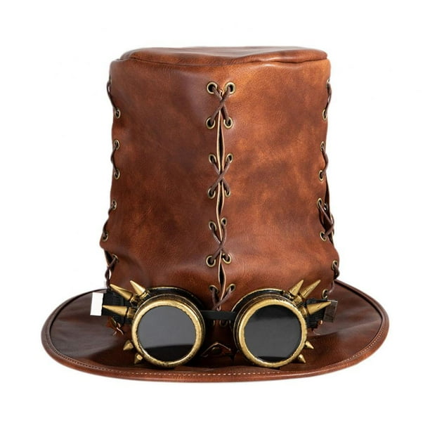 Steampunk, sombrero de Jazz, equipo Retro Steampunk con gafas, sombrero estilo Steampunk gótico de cuero PU, tocado para Cosplay de