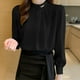 thumbnail image 4 of Camisas de vestir para mujer,Blusa plisada con cuello en V para mujer, manga corta, poliéster, informal, estampada, para uso diario, sopatenor, 4 of 6