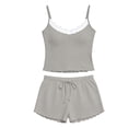 thumbnail image 4 of MEZZALL Women 2 Piece Sleepwear Set Lace Spaghetti Strap Ribbed Camis Tops Drawstring Scalloped Shorts Solid Color Pajama Set for Daily Home Relaxation Breathable Pjs, 4 of 4