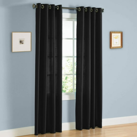 1 PANEL Nancy SOLID BLACK SEMI SHEER WINDOW FAUX SILK ANTIQUE BRONZE GROMMETS CURTAIN DRAPES 55 WIDE X 108" LENGTH