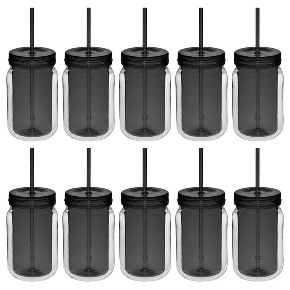 Acrylic Tumblers with Straw 18 oz. Set of 10, Bulk Pack - Perfect for Smoothies, Iced Coffee, Soda, Other Beverages - Charcoal