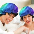 thumbnail image 6 of Shower Caps,Rainbow Tie Dye Wave Pattern Waterproof Shower Cap for Women 4 Pieces,Double Reusable Hair Cover for Shower PEVA Elastic Stretch Hem, 6 of 7